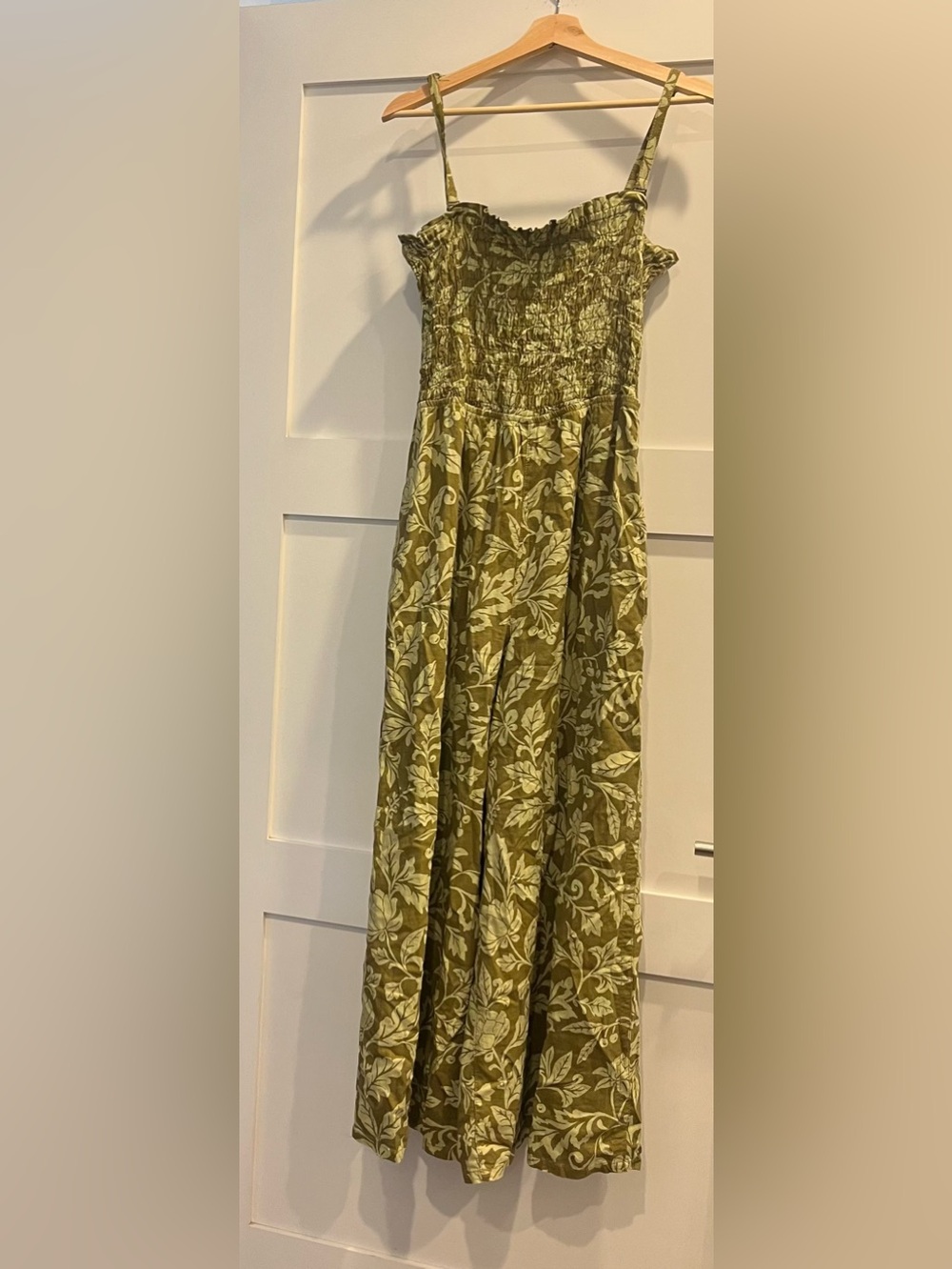 Pilcro Olive and Cream Floral Smocked wide leg Romper